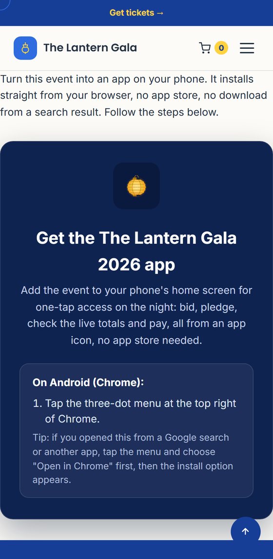 An event turned into an app on a guest's phone home screen, installed from the browser with no app store
