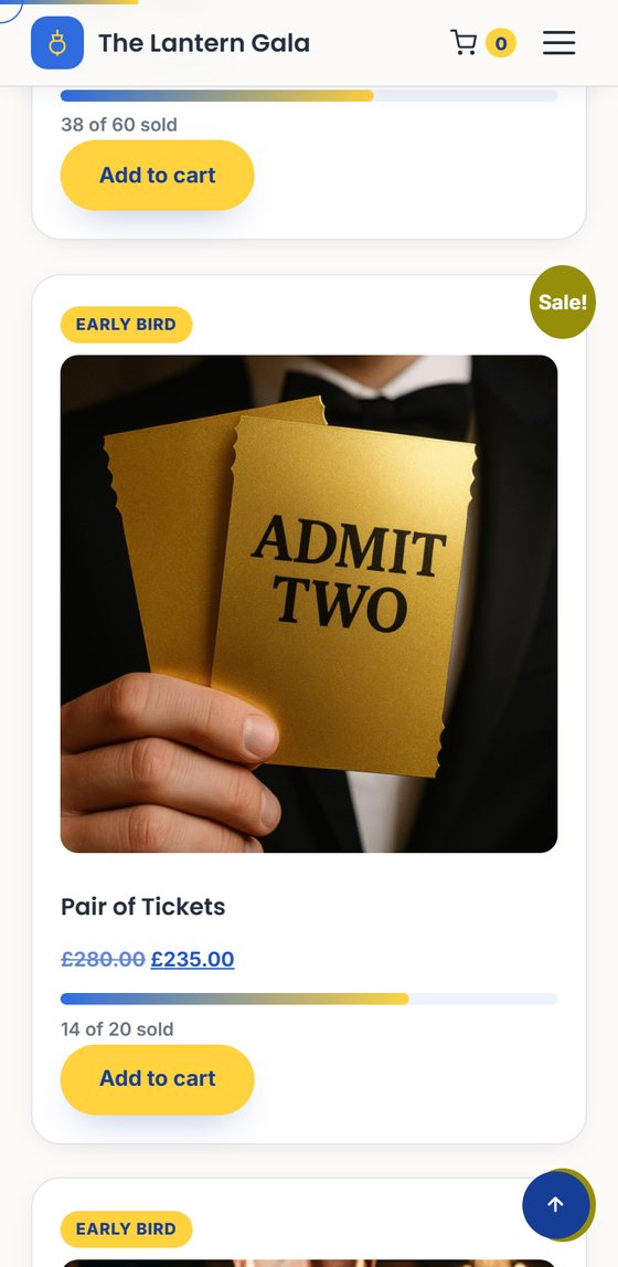 Event ticket tiers on a phone, with early-bird pricing and a live sold-out progress bar